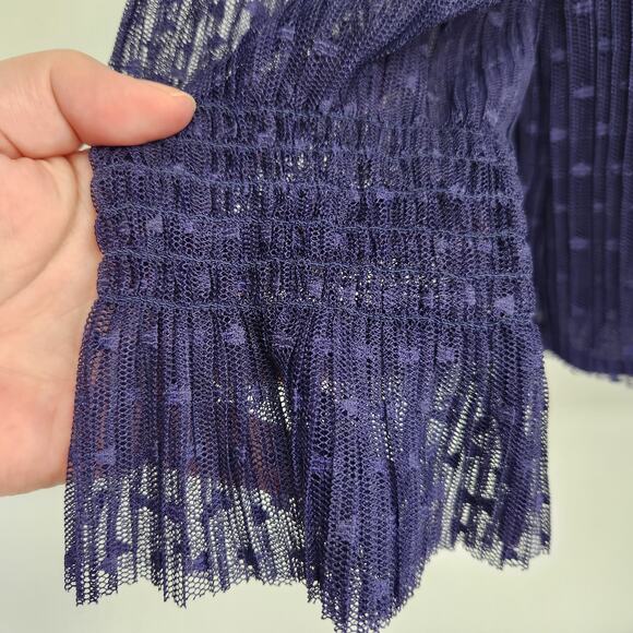 NWT Express Purple Sheer Dot Mock Neck Smocked Cuff 2Pc Blouse Set Women's XL - Picture 7 of 11